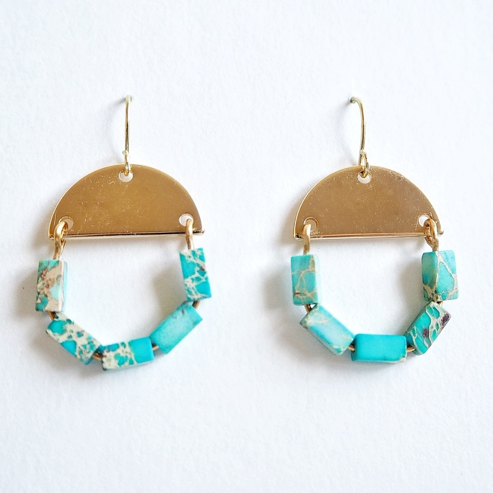 Gemstone Blue Jasper Dangle Earrings - Picture 3 of 6